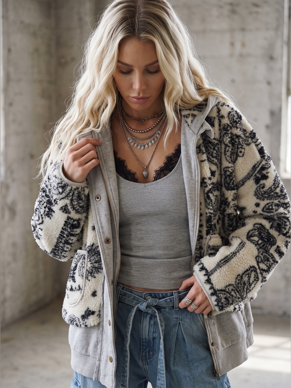 NWT Oli & Hali Bandana Paisley Print Oversized Layered Jacket Coat Shacket
